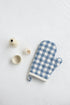 blue gingham linen oven mitt and linen pot holder