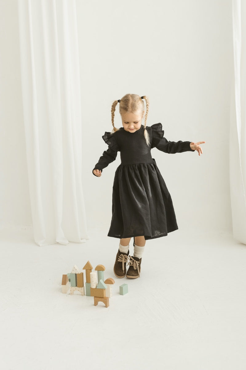 black linen girls dress