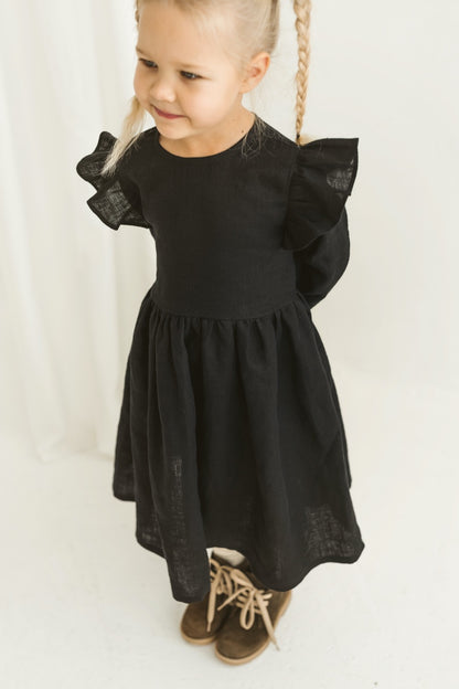 black linen girls dress
