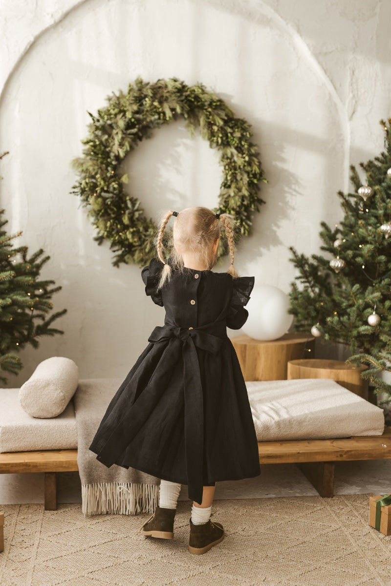 black linen girls dress