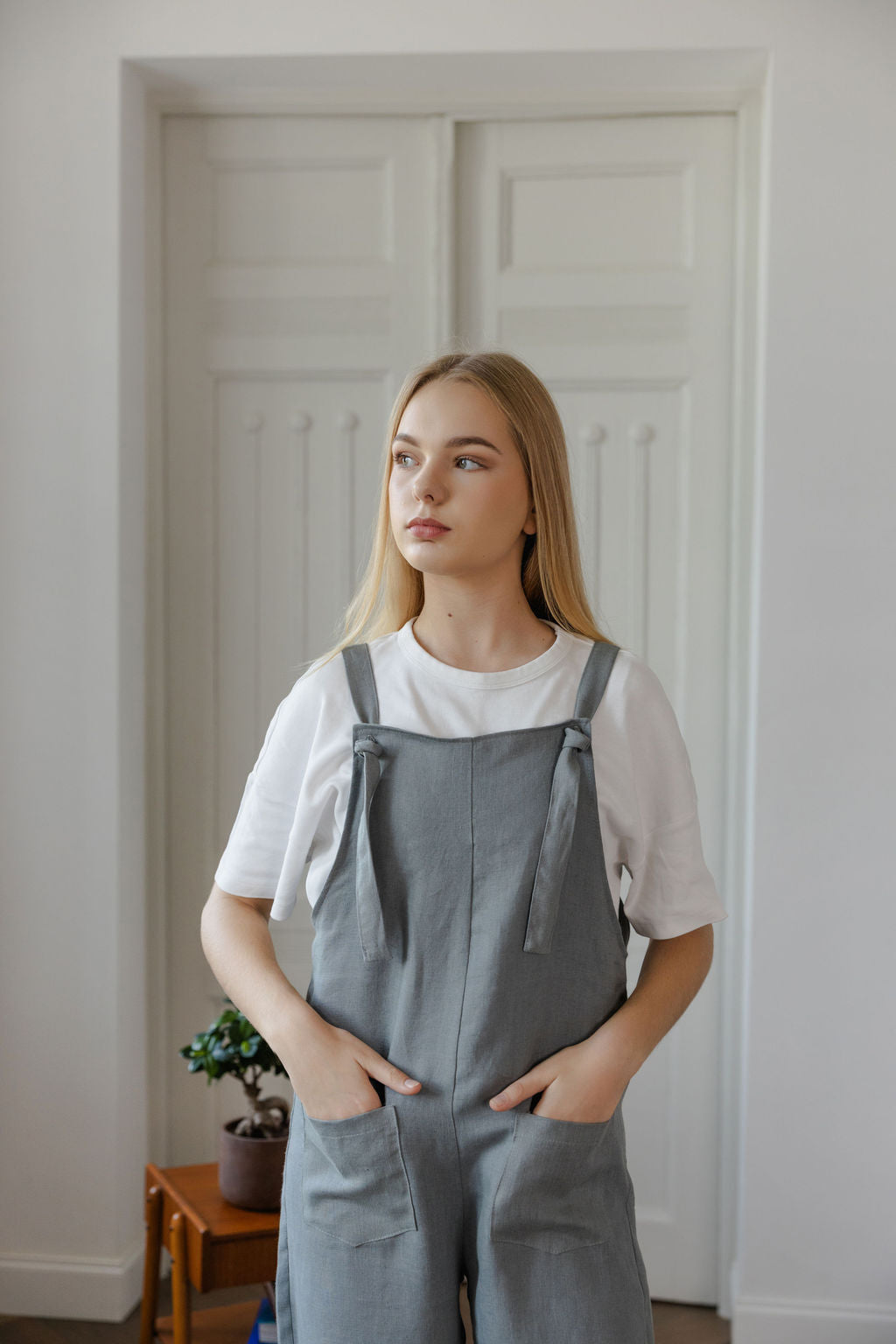 Gray linen jumpsuit