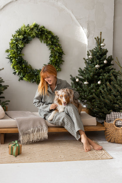 Gray Green Gingham linen pajama set