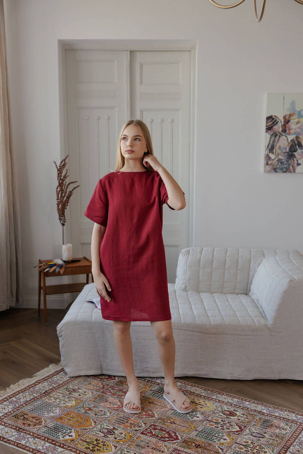 red linen dress