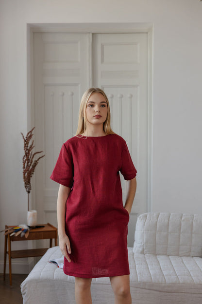 Red linen dress