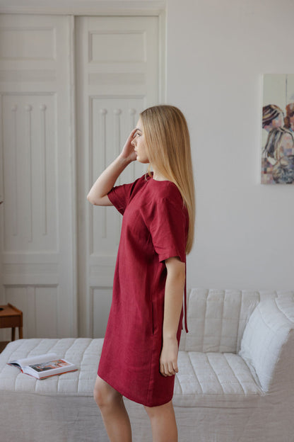 Red linen dress