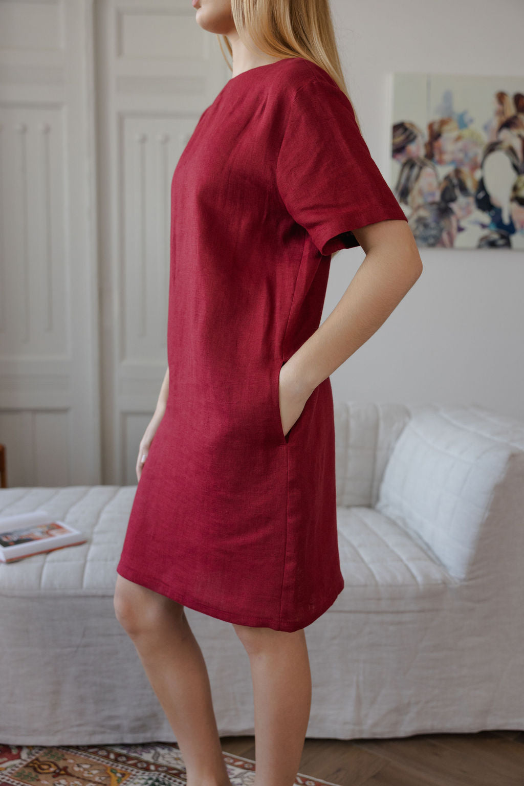 red linen dress
