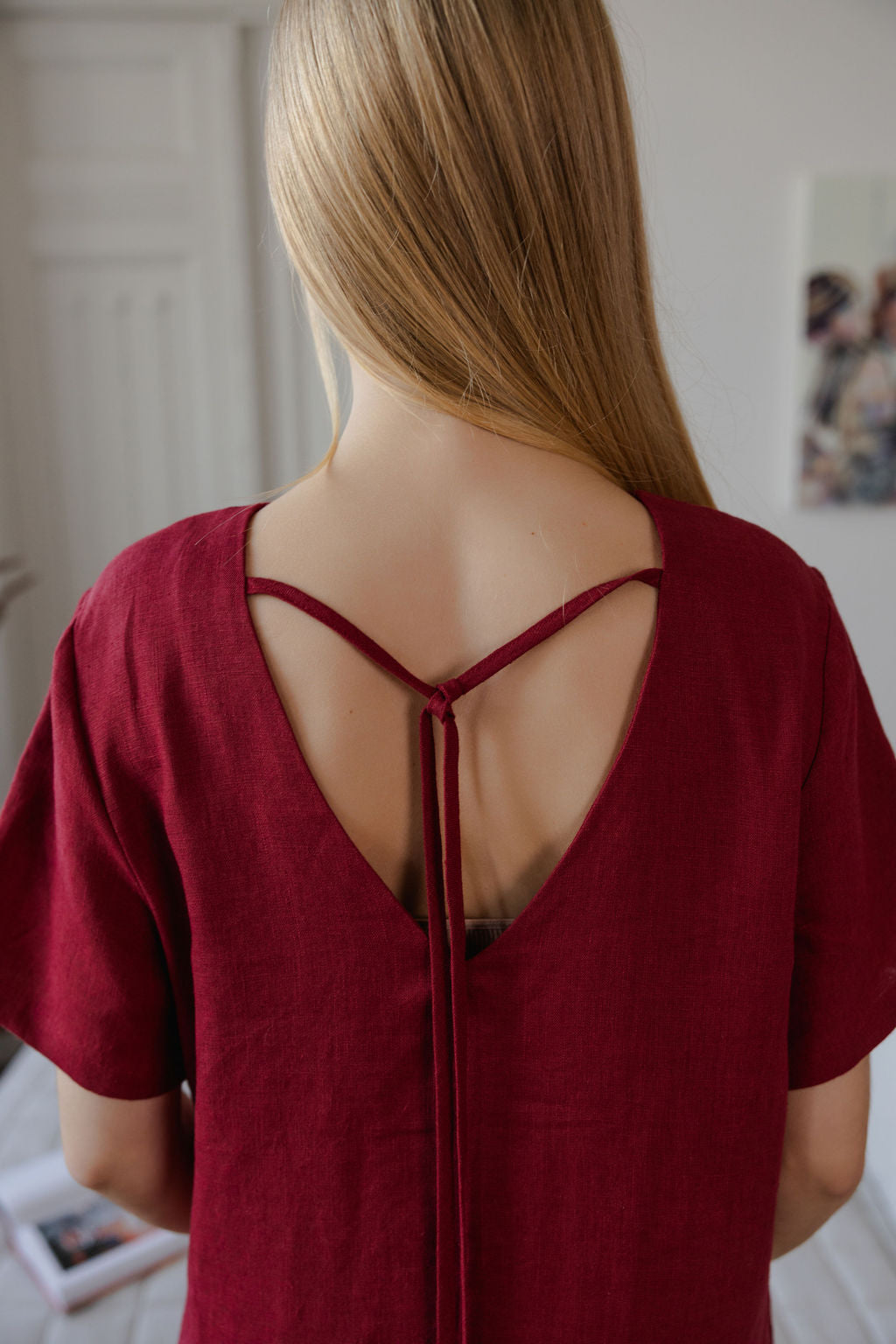 Red linen dress
