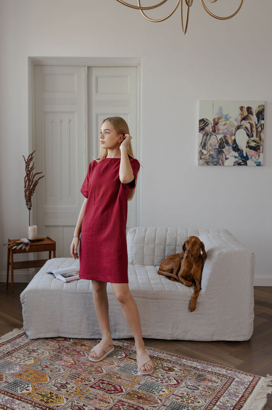 Red linen dress