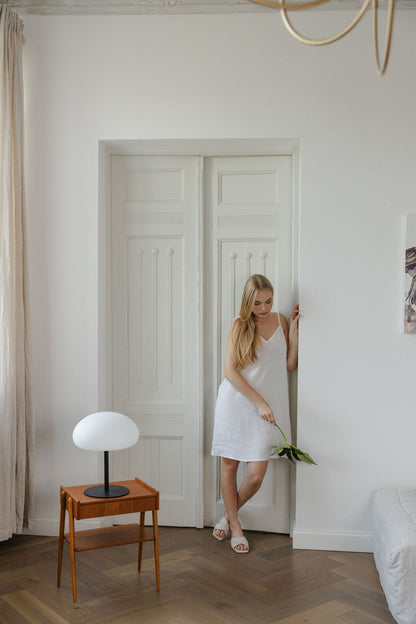 White Linen Slip Dress With Adjustable Straps