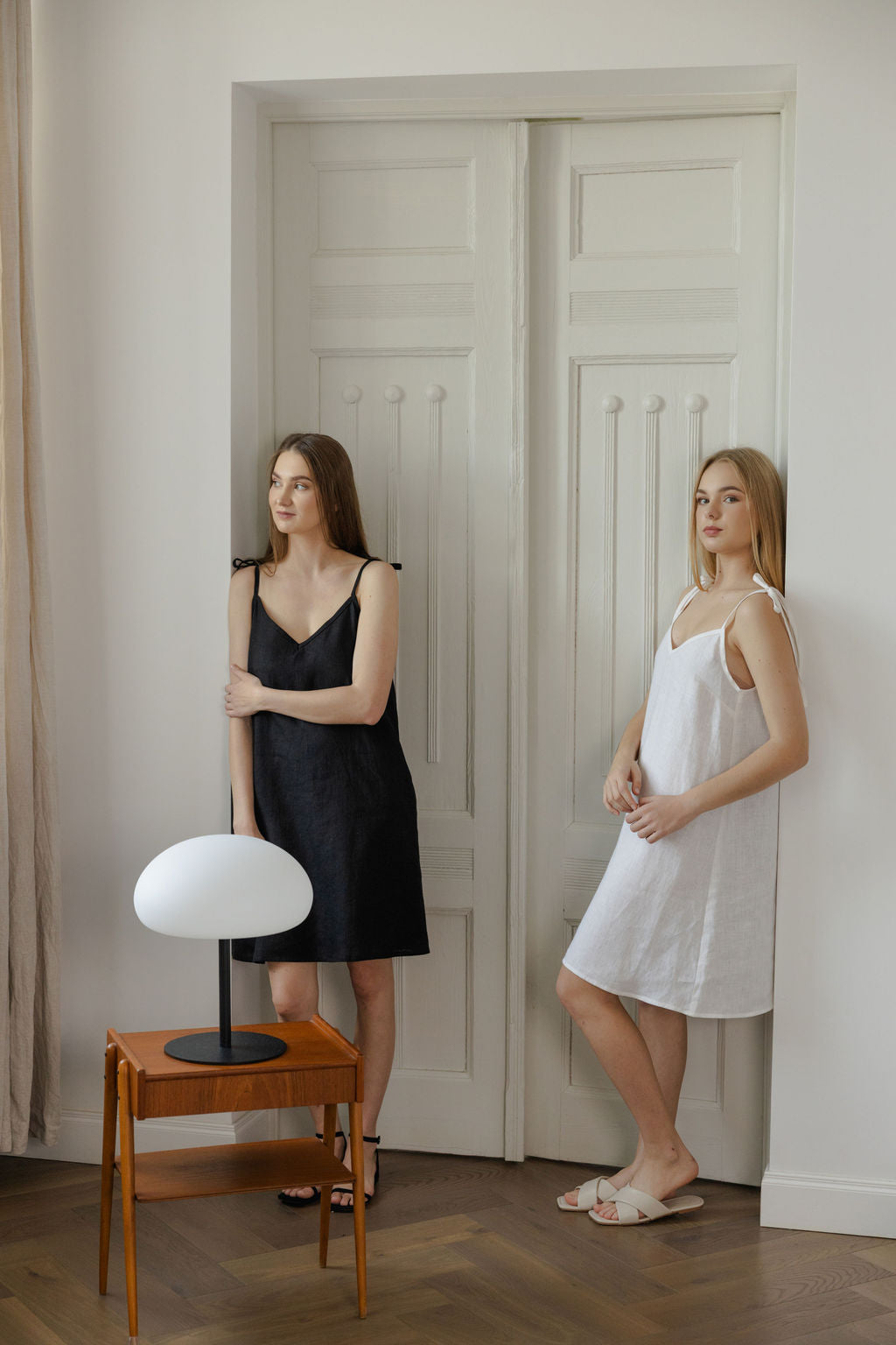 Black Linen Slip Dress With Adjustable Straps