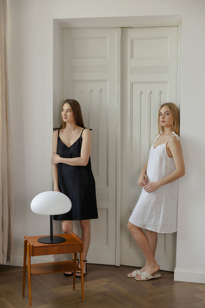 Black Linen Slip Dress With Adjustable Straps