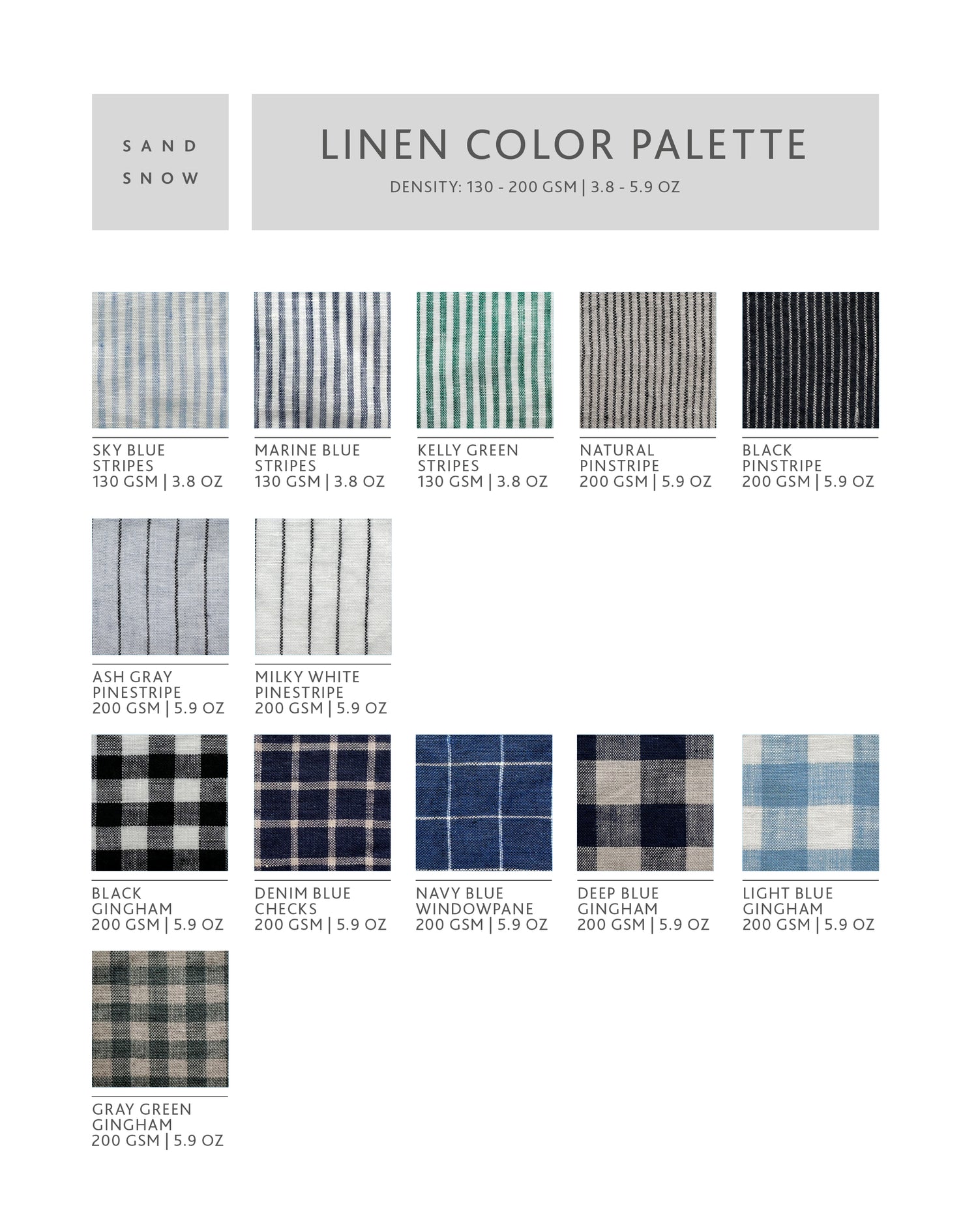 Linen color palette with various shades of fabric texture

