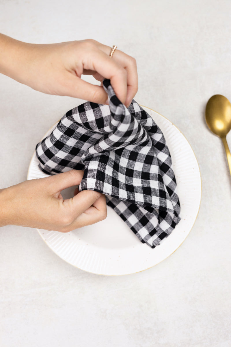 black gingham linen napkins