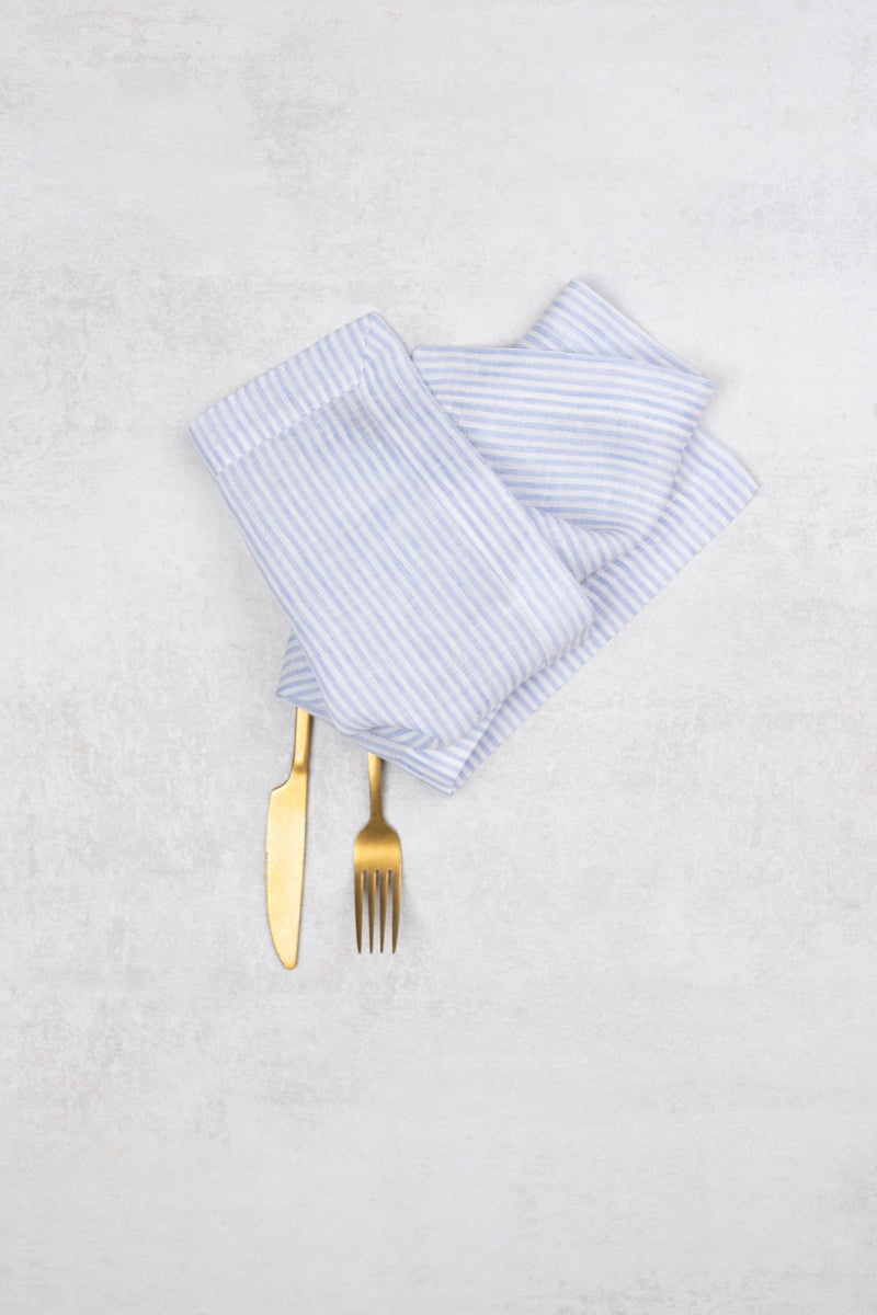 Sky Blue Stripes Linen Napkins Set Of 2