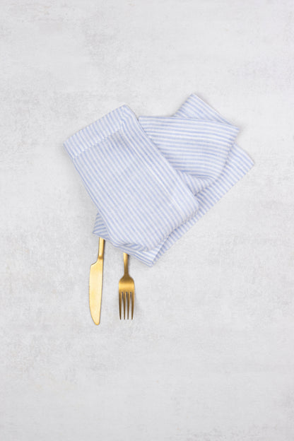 Sky Blue Stripes Linen Napkins Set Of 2