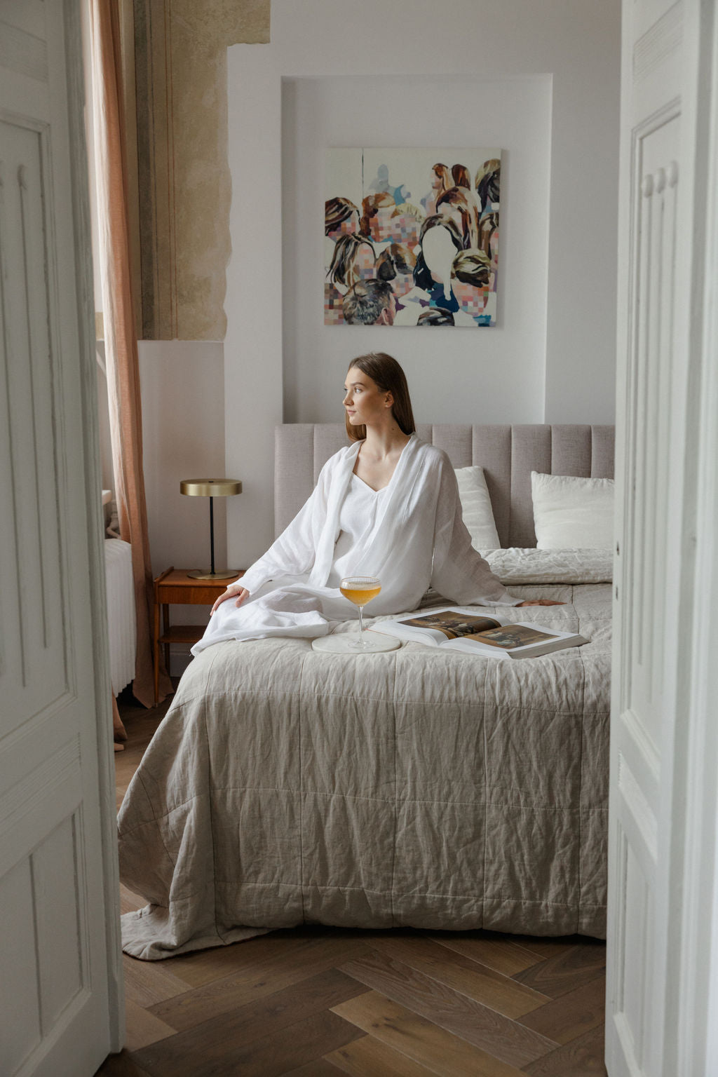 Long White Linen Bridal Robe