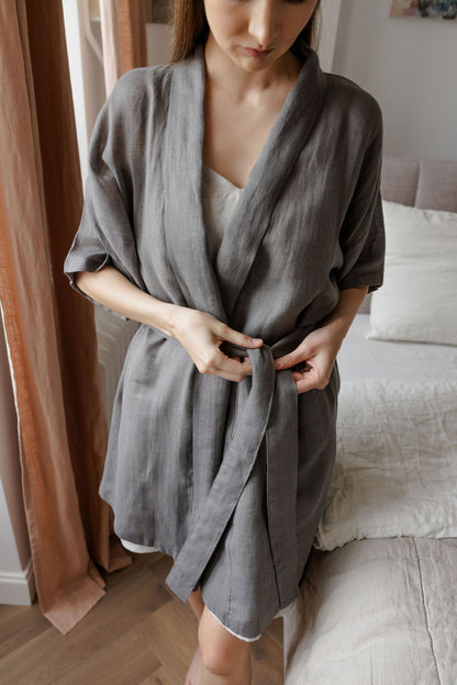 lightweight linen bath robe