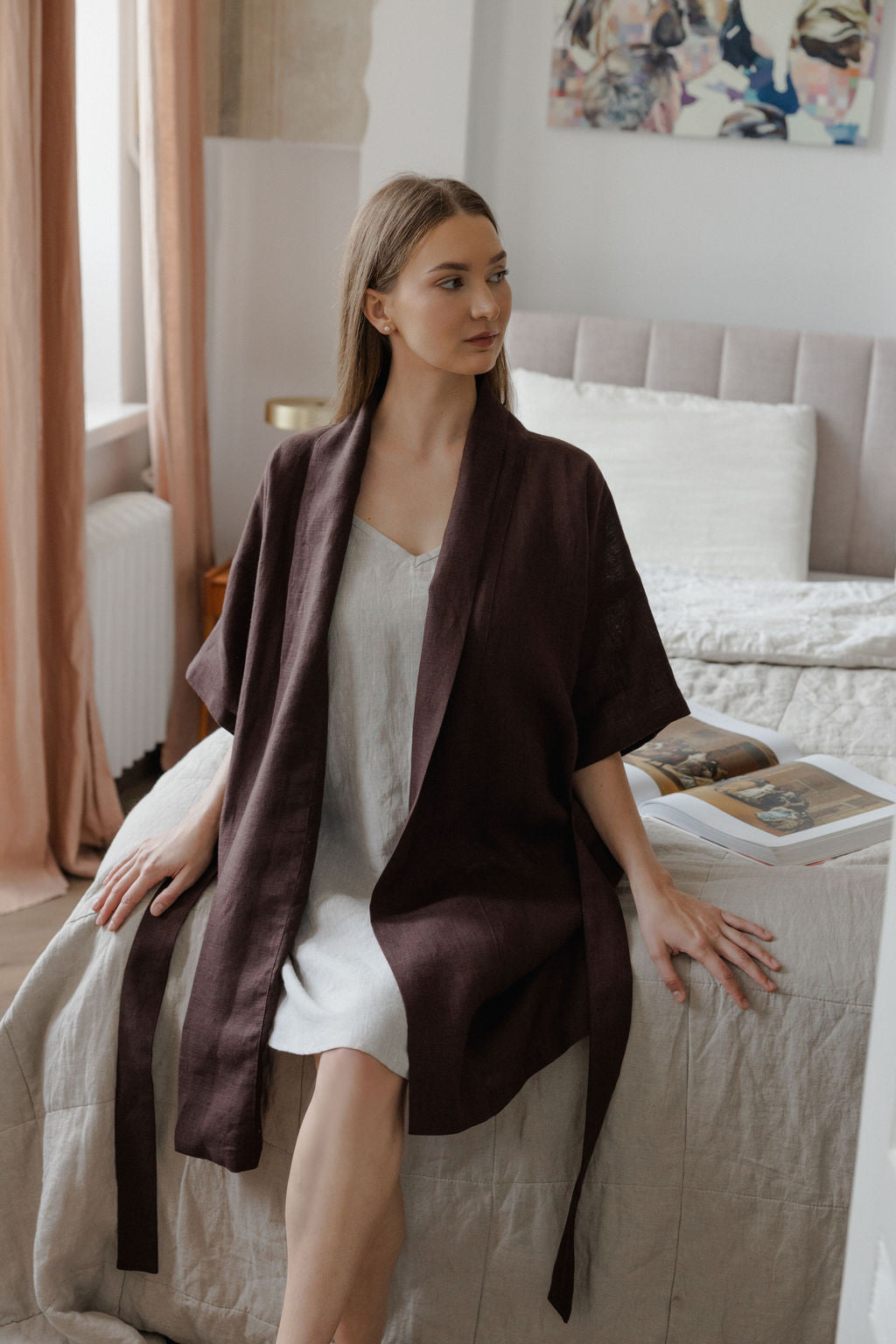 Chocolate Brown Linen Robe