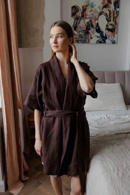 Chocolate Brown Linen Robe