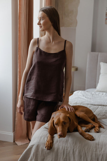 brown linen pajama