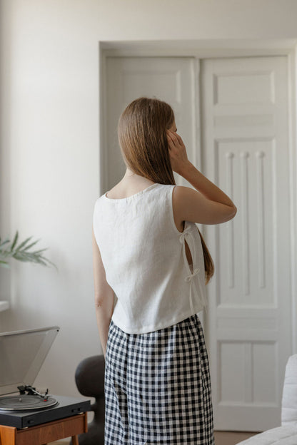 white linen crop top with side ties