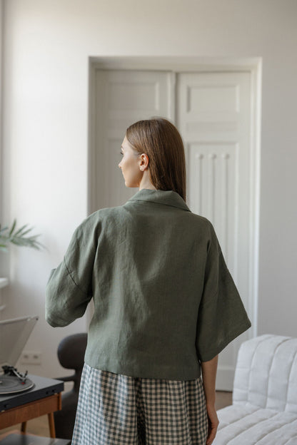 loose green linen jacket