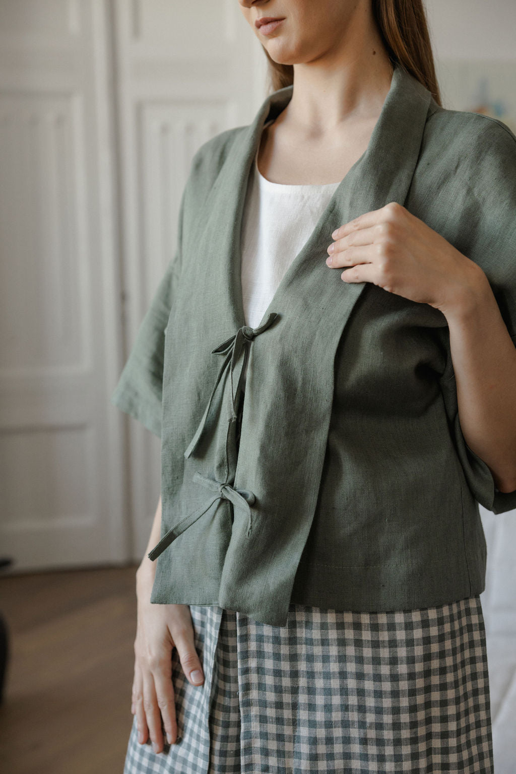 loose green linen jacket