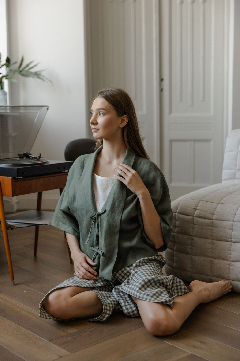 loose green linen jacket