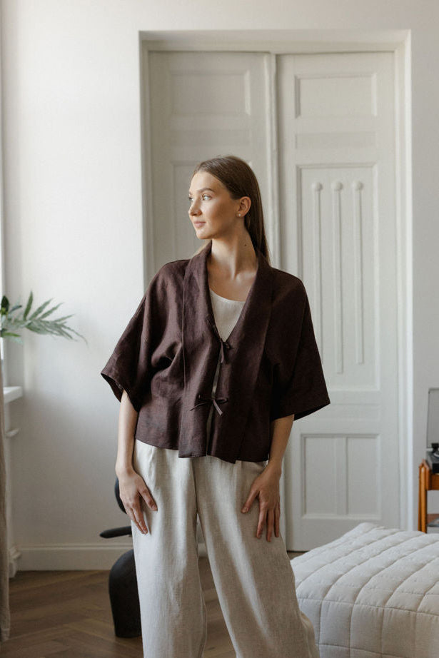 loose linen jacket with ties