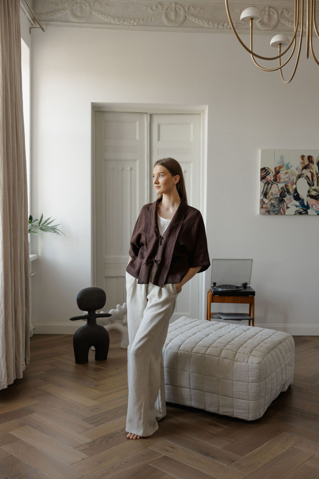 Chocolate Brown Linen Kimono Jacket