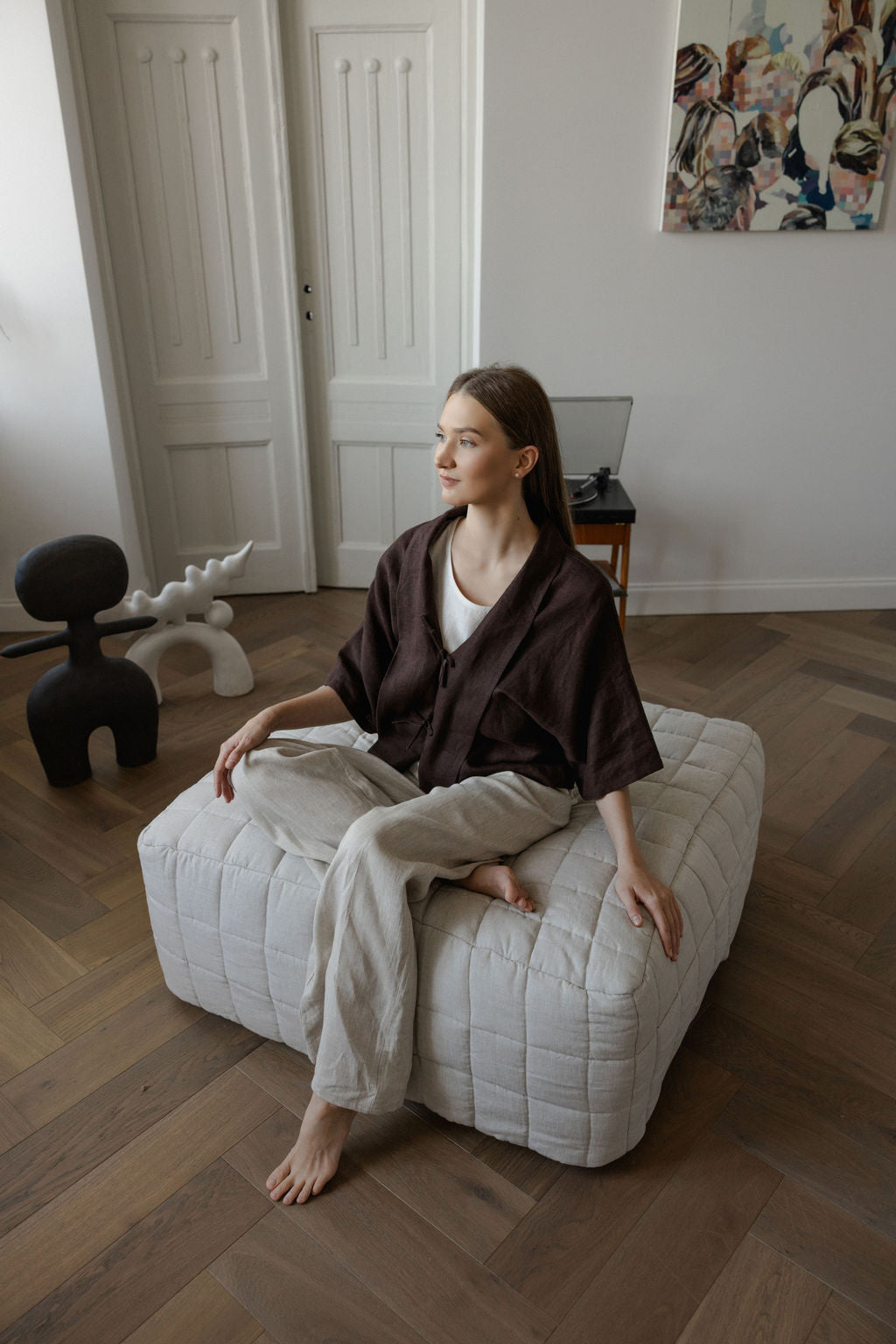 Chocolate Brown Linen Kimono Jacket