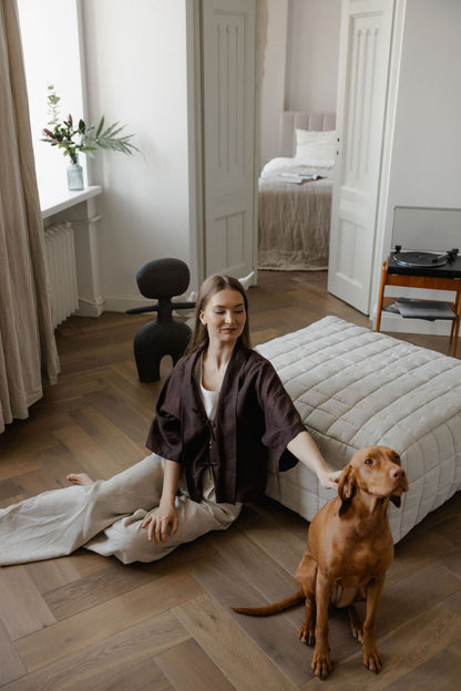 Chocolate Brown Linen Kimono Jacket