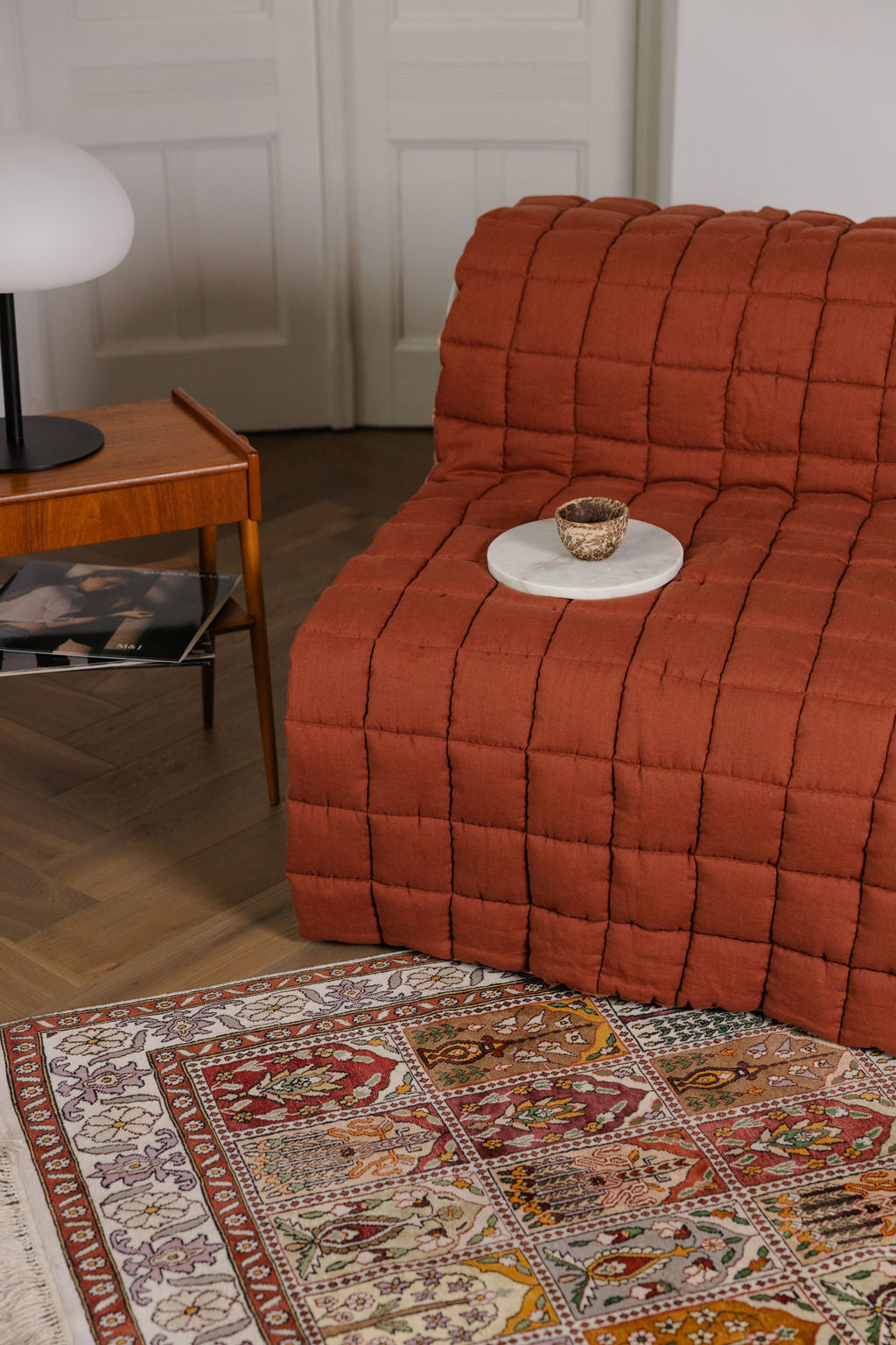 quilted linen lounge slipcover