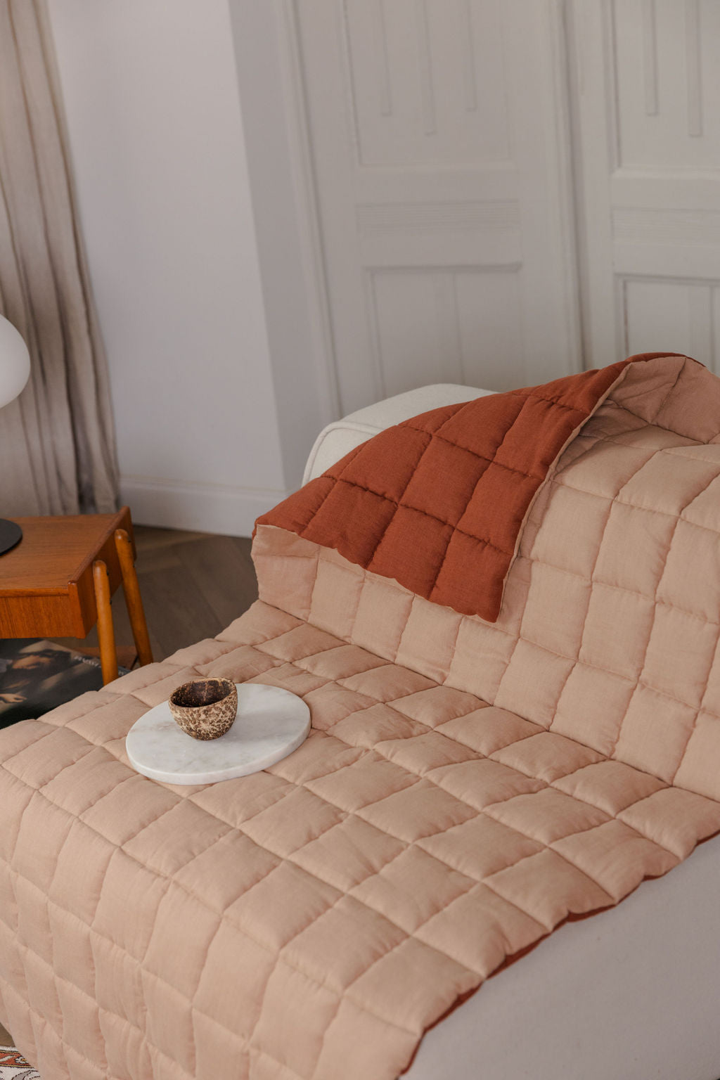 quilted linen lounge slipcover