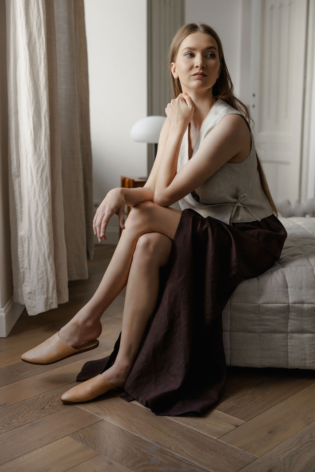 beige linen wrap vest