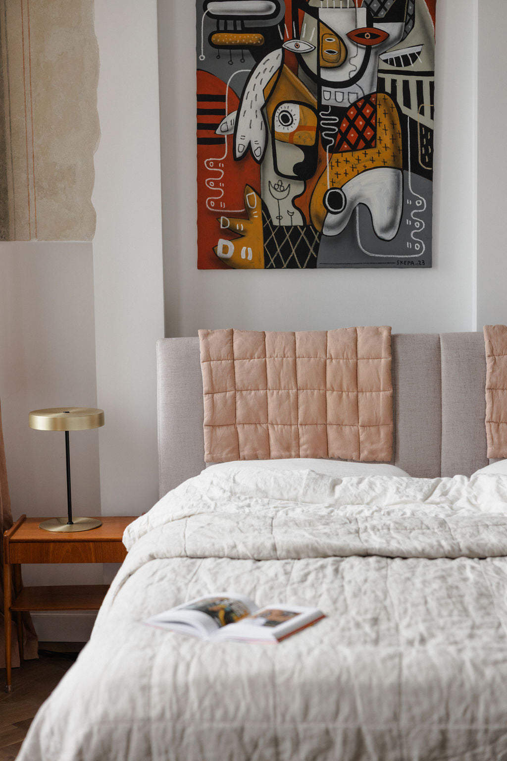 Peach Linen Headboard Cover