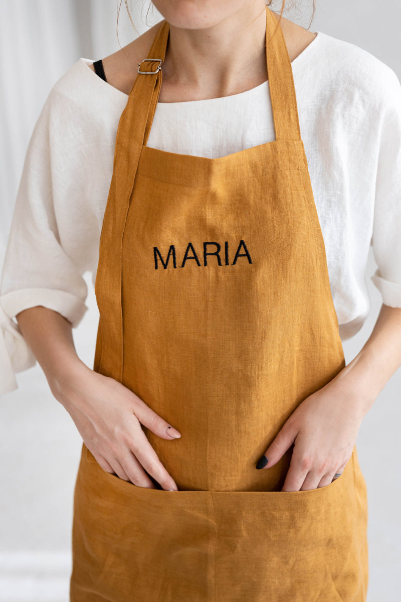 embroidered linen apron