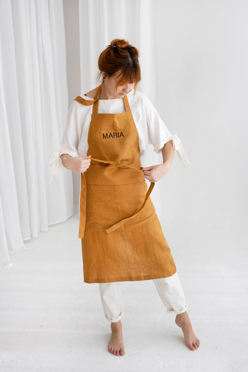 embroidered linen apron