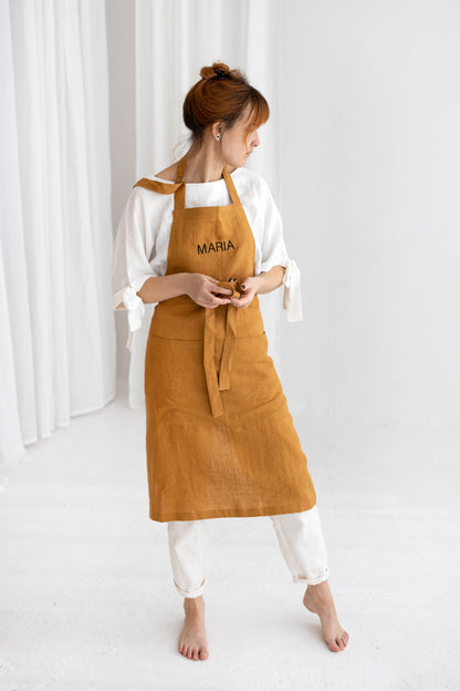 embroidered linen apron