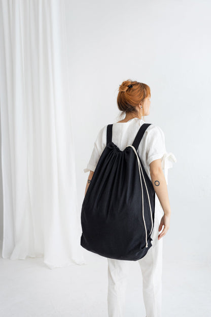 linen laundry backpack