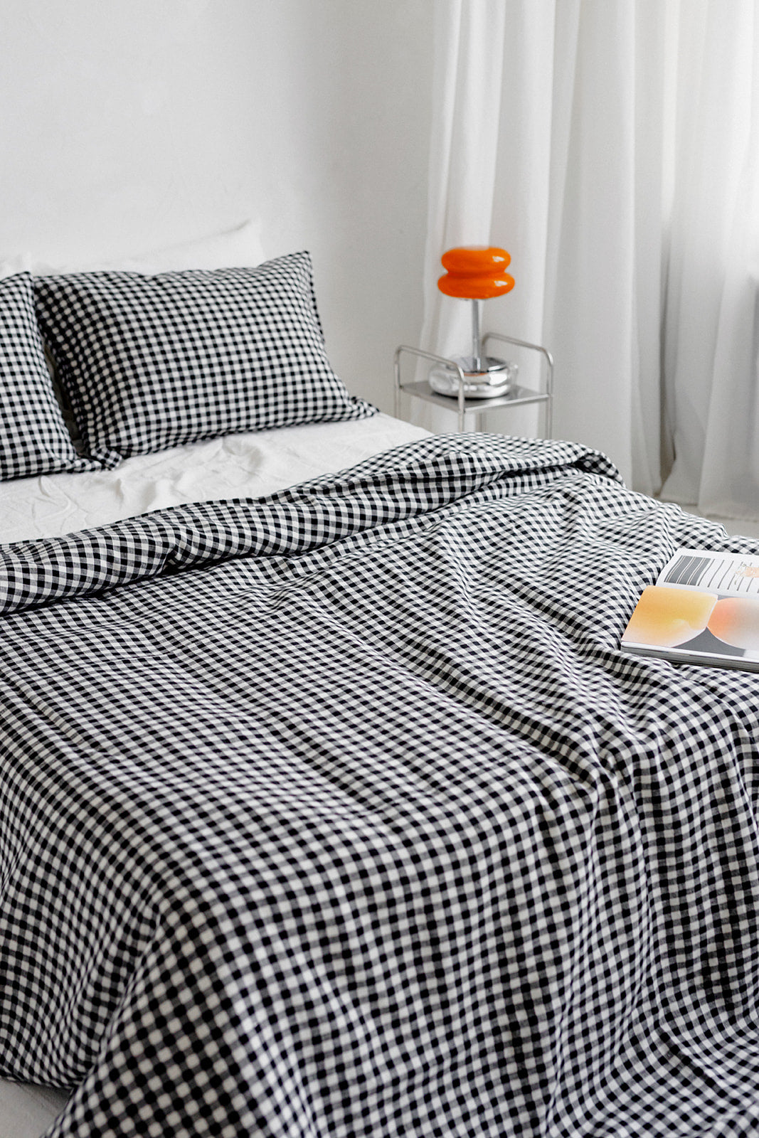 black gingham linen bedding set