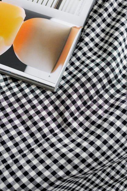 black gingham linen bedding set