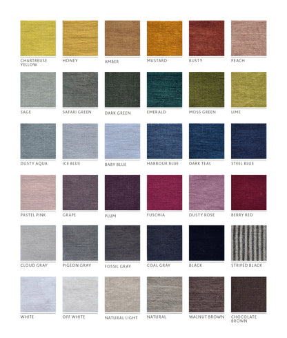 Color swatch chart with various fabric textures and names.