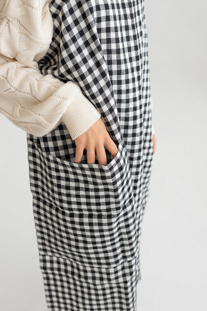 black gingham linen japanese pinafore