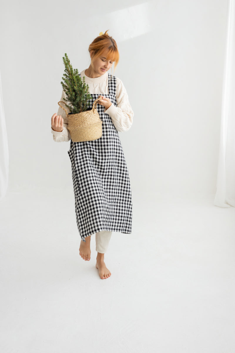 black gingham linen japanese pinafore