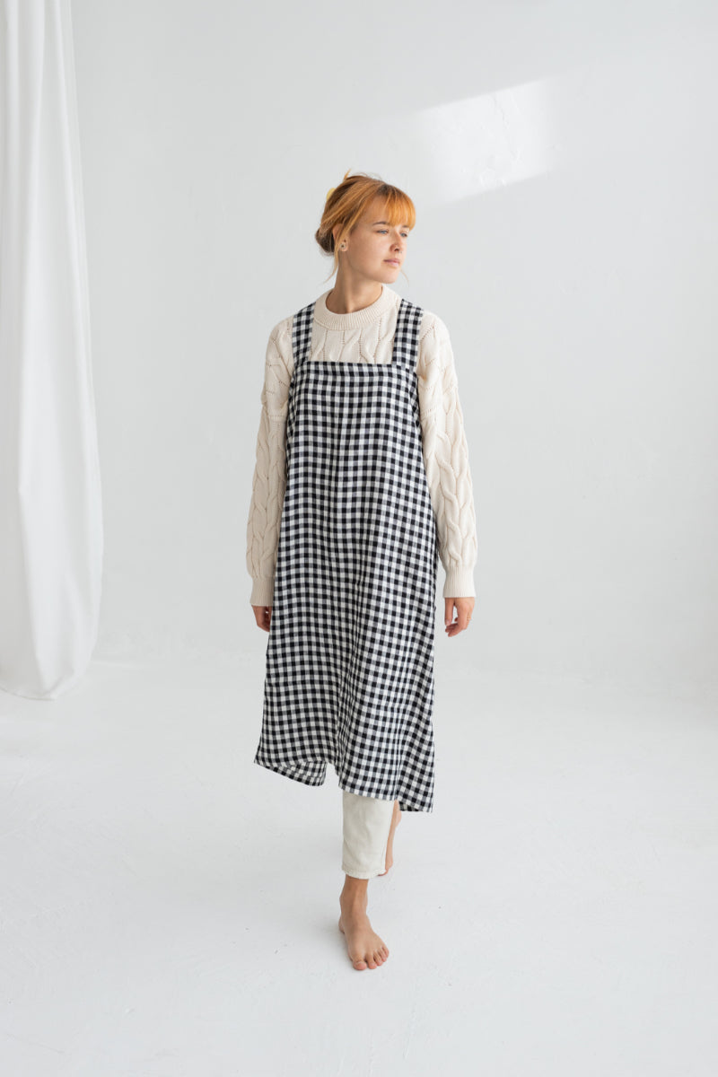 black gingham linen japanese pinafore