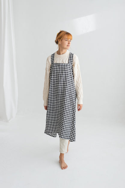 black gingham linen japanese pinafore