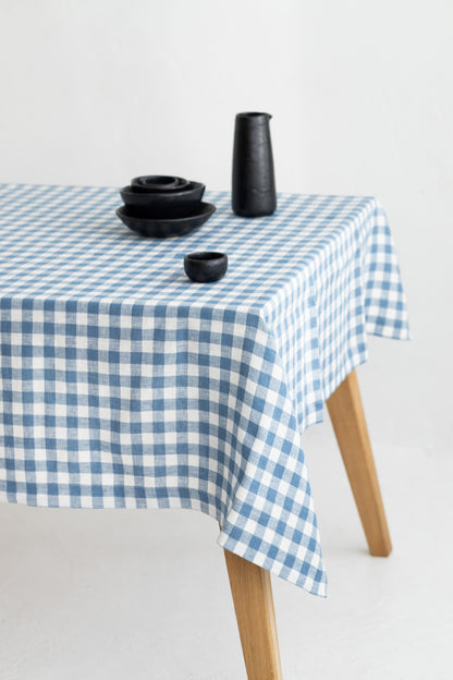 light blue gingham linen tablecloth