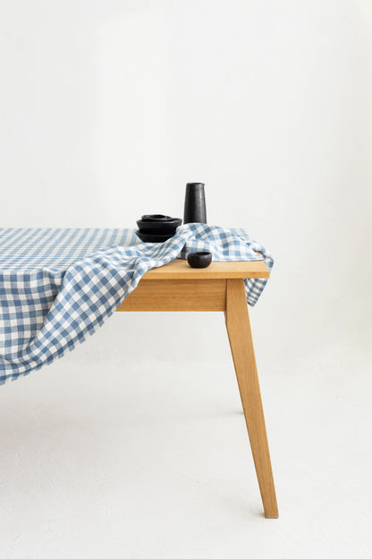 light blue gingham linen tablecloth