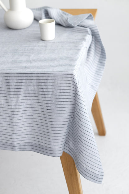 gray pinstripe linen tablecloth